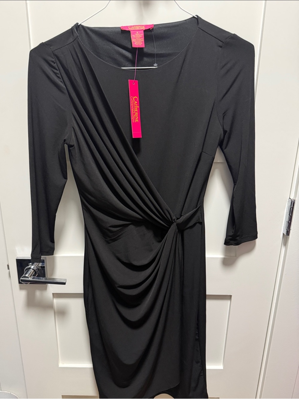 Catherine Malandrino Black Draped Twist-Knot Long Sleeve Dress